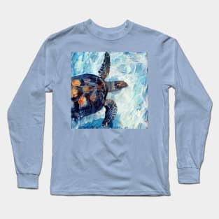 Cute turtle painting (sea turtle, ocean, sea and beach) Long Sleeve T-Shirt